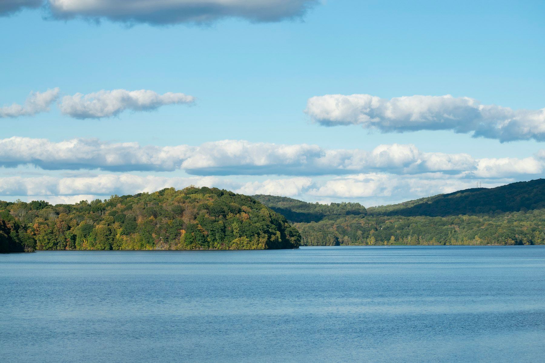 The Croton Reservoir and wooded hills in Westchester County, seen from the Croton Dam